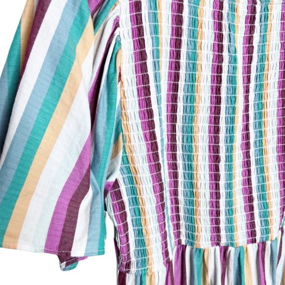 Ava + Viv Women Striped Square Neck Smocked Flutter Sleeve Midi Length Dress - Picture 13 of 16